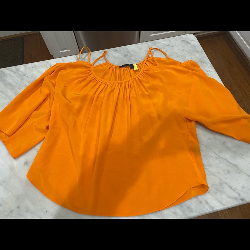 Jay Godfrey orange cold shoulder blouse, sz 2